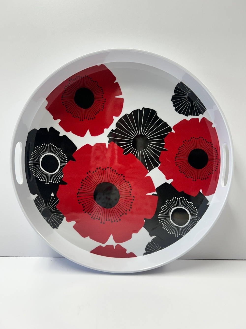 Room Essentials RE 15" Round Serving Tray Red White Black Floral Melamine Target